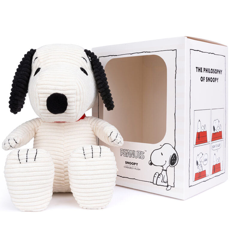 Snoopy Sitzendes Cordcreme in Geschenkbox, Stofftier 27cm