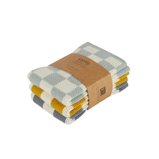 Cotton Knit Dishcloths ''Aqua Check''